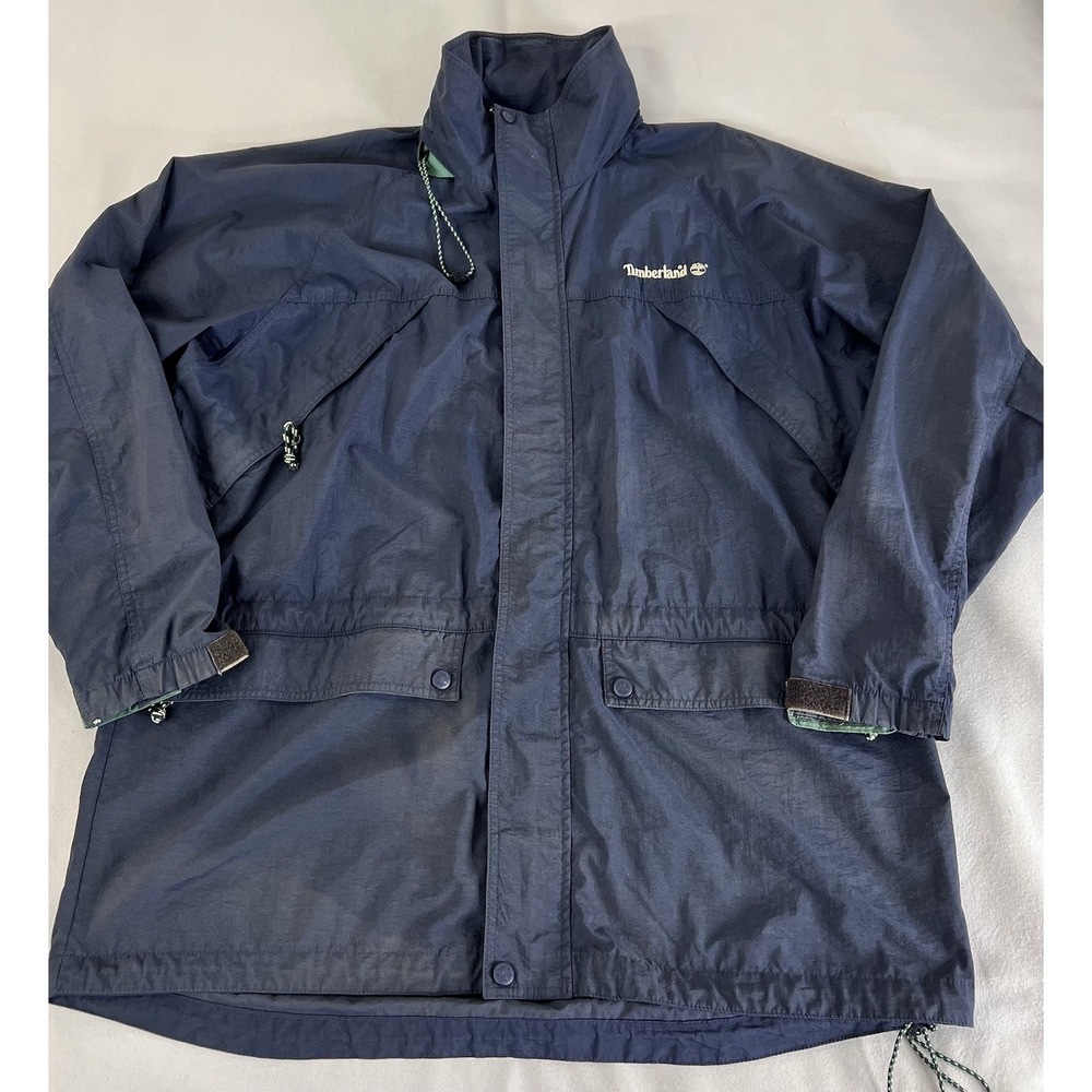 Vintage Timberland Mens Jacket Rugged Wear Windbreaker Hooded Rain Coat Sz L Y2K